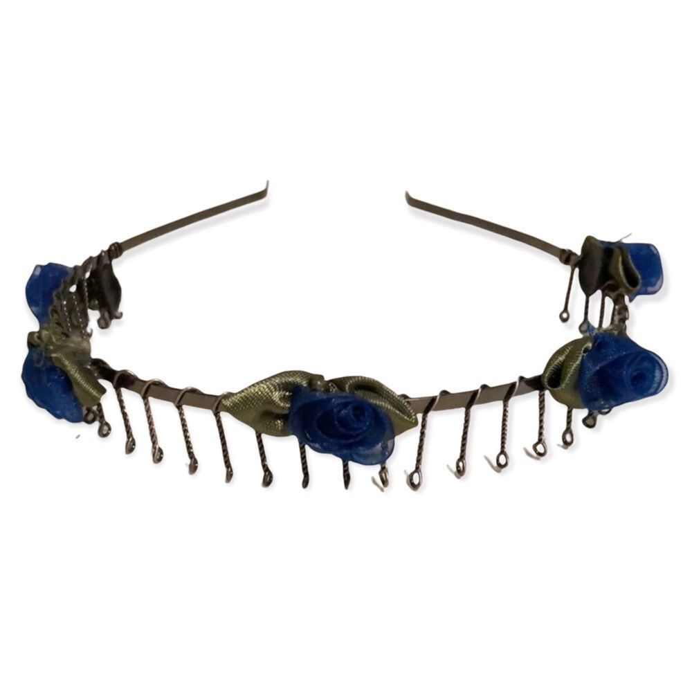 Metal Headband Blue Fabric Roses